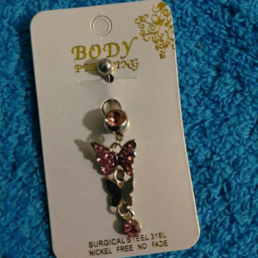 Pink and Gold Butterflies Belly Button Ring